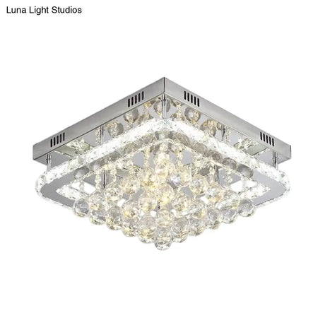 Crystal Led Flush Mount Ceiling Lamp For Living Room - Simplicity Tetragon Design