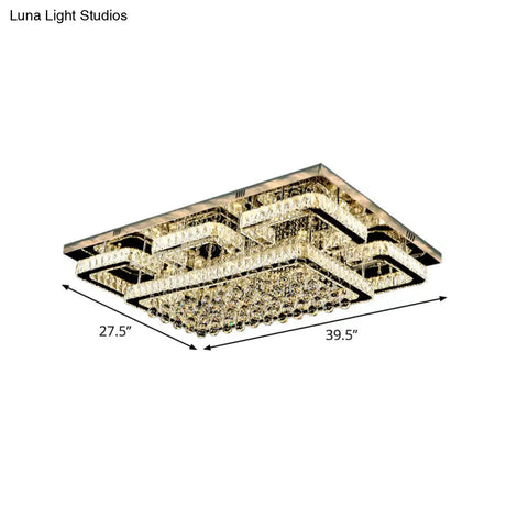 Crystal Led Flush Mount Ceiling Lamp For Living Room - Simplicity Tetragon Design