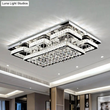 Crystal Led Flush Mount Ceiling Lamp For Living Room - Simplicity Tetragon Design