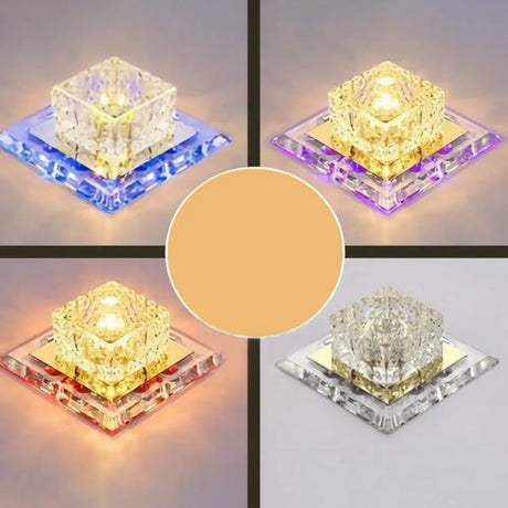 Crystal Led Flush Mount Entryway Light In Minimalist Square Design Clear / 5.5’ 3 Color