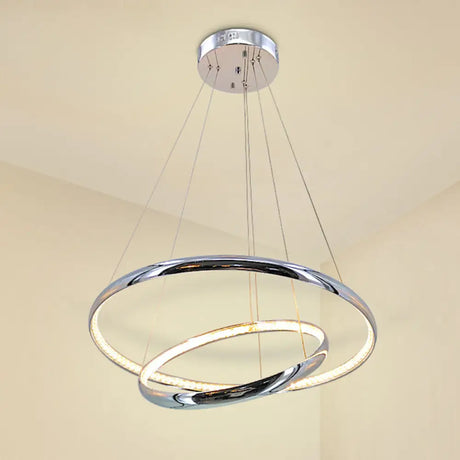 Modern Crystal Led Ring Chandelier In Chrome: Minimalist Pendant Lamp With Warm/White Light For