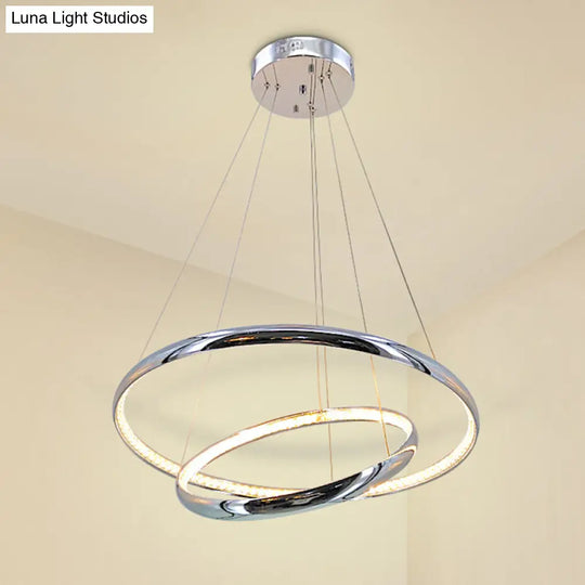 Modern Crystal Led Ring Chandelier In Chrome: Minimalist Pendant Lamp With Warm/White Light For
