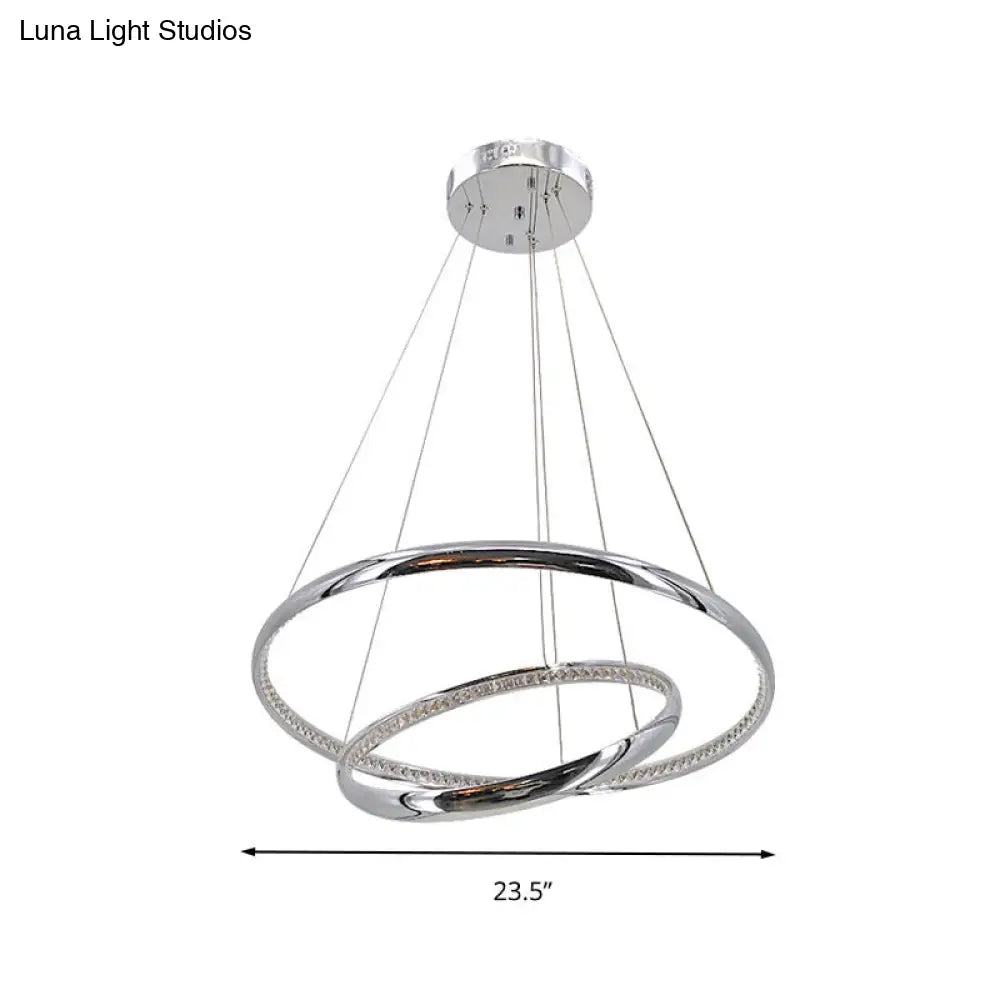 Modern Crystal Led Ring Chandelier In Chrome: Minimalist Pendant Lamp With Warm/White Light For