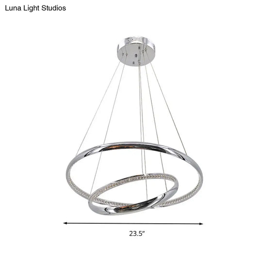 Modern Crystal Led Ring Chandelier In Chrome: Minimalist Pendant Lamp With Warm/White Light For
