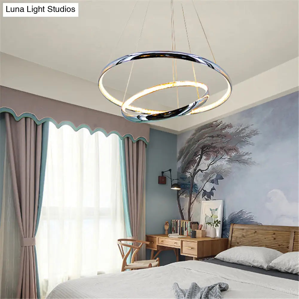 Modern Crystal Led Ring Chandelier In Chrome: Minimalist Pendant Lamp With Warm/White Light For