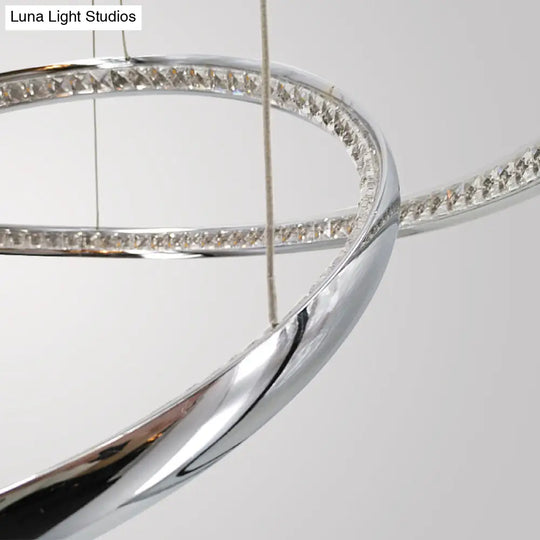 Modern Crystal Led Ring Chandelier In Chrome: Minimalist Pendant Lamp With Warm/White Light For