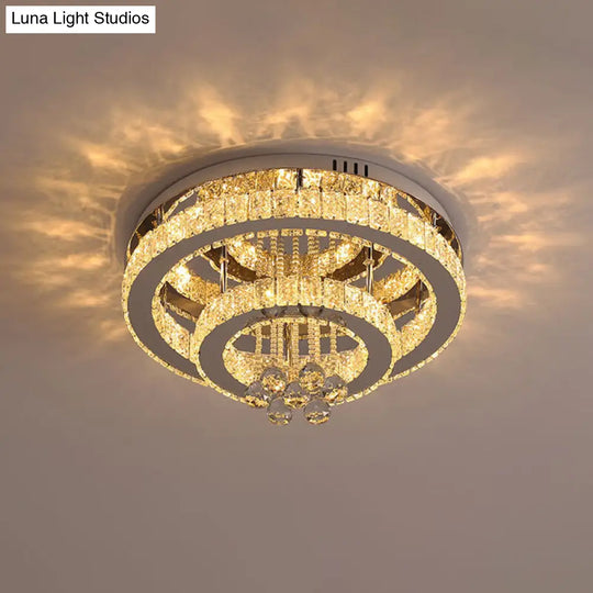 Crystal Led Semi Flush Ceiling Light - Nordic Style Chrome Fixture For Bedroom / Third Gear Double