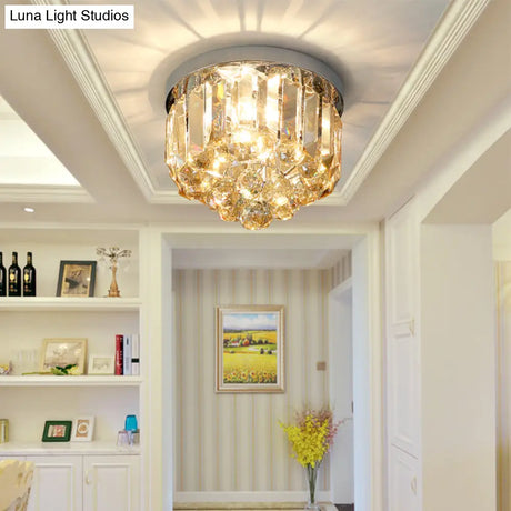 Crystal Mini Flush 2-Light Ceiling Fixture - Simple Design For Corridors Clear/Smoke Gray/Cognac