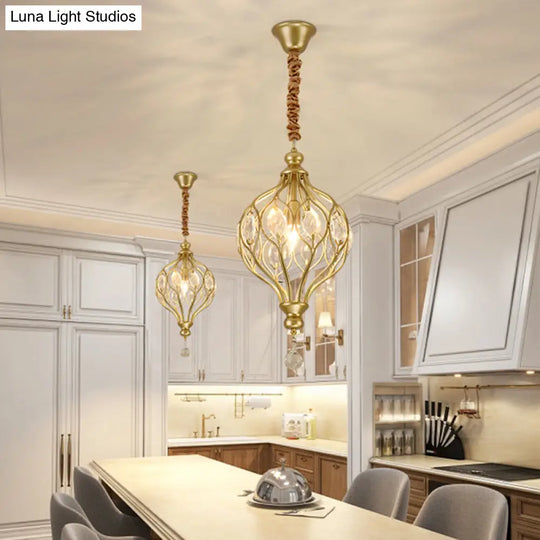 Crystal Pendant Lantern Light For Traditional Bedrooms - 1 Bulb Black/Gold