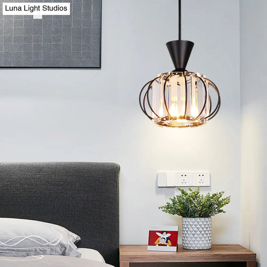 Modern Crystal Prism Pendant Light With Lantern Shade In Black/Gold For Bedroom Black