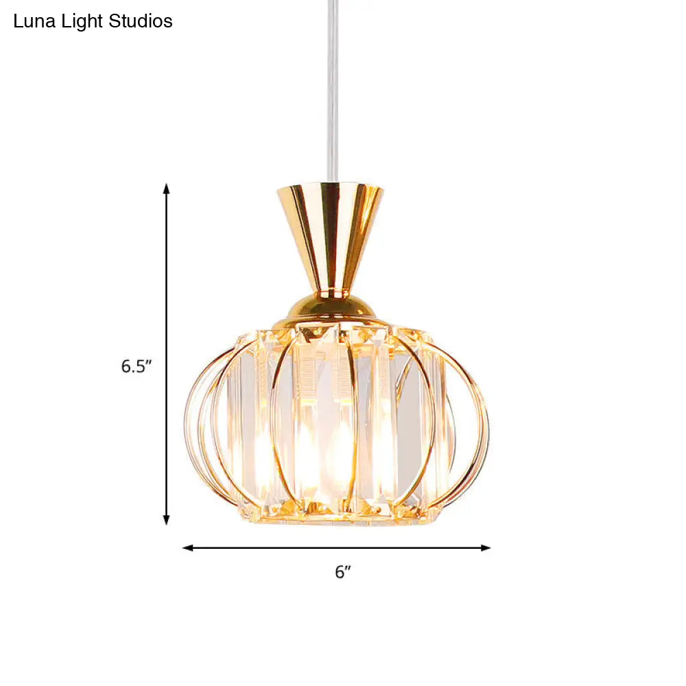 Modern Crystal Prism Pendant Light With Lantern Shade In Black/Gold For Bedroom