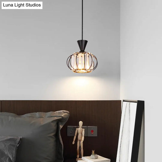 Modern Crystal Prism Pendant Light With Lantern Shade In Black/Gold For Bedroom