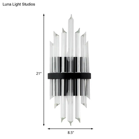Crystal Prism Sconce Light: Contemporary 1/2-Pack Lamp With Square Black Backplate