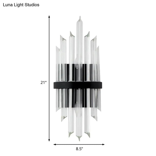 Crystal Prism Sconce Light: Contemporary 1/2-Pack Lamp With Square Black Backplate