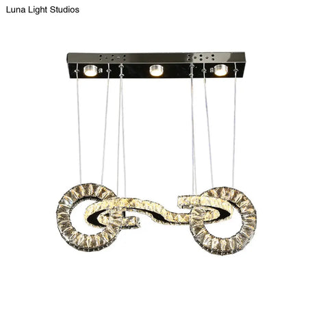 Crystal Ring Led Pendant Ceiling Lamp - Contemporary Chrome Suspension For Restaurants