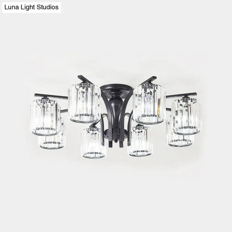 Crystal Shade Nordic Metal Semi Flush Mount Light (6/8/10 Lights) - Black Ceiling Fixture