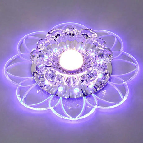 Crystal Simplicity Led Flush Mount Ceiling Light With Flower Corridor Design Clear / 5W Blue
