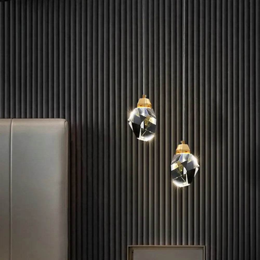 Crystal Stone-Shape Pendant Light Fixture Contemporary Style Down Lighting In Gold