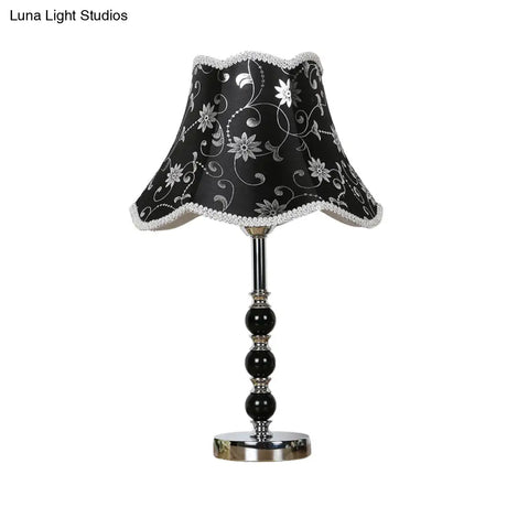 Crystal Table Lamp: 1-Light Countryside Black Scalloped Night Light With Flower Pattern