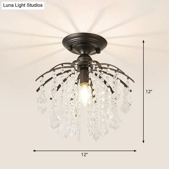 Crystal Tassel Semi Flush Mount Ceiling Light For Country-Style Interiors Black