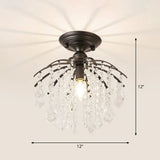 Crystal Tassel Semi Flush Mount Ceiling Light For Country - Style Interiors Black