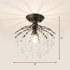 Crystal Tassel Semi Flush Mount Ceiling Light For Country - Style Interiors Black