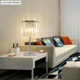 Crystal Teardrop Chrome Table Lamp With Modern Faceted Drum Shades - 2 Head Task Light