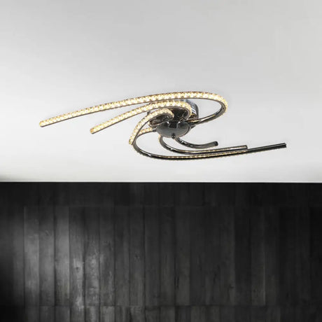Crystal Twist Flush Light - Minimalist 6-Light Mount In Chrome Warm/White Illumination / White