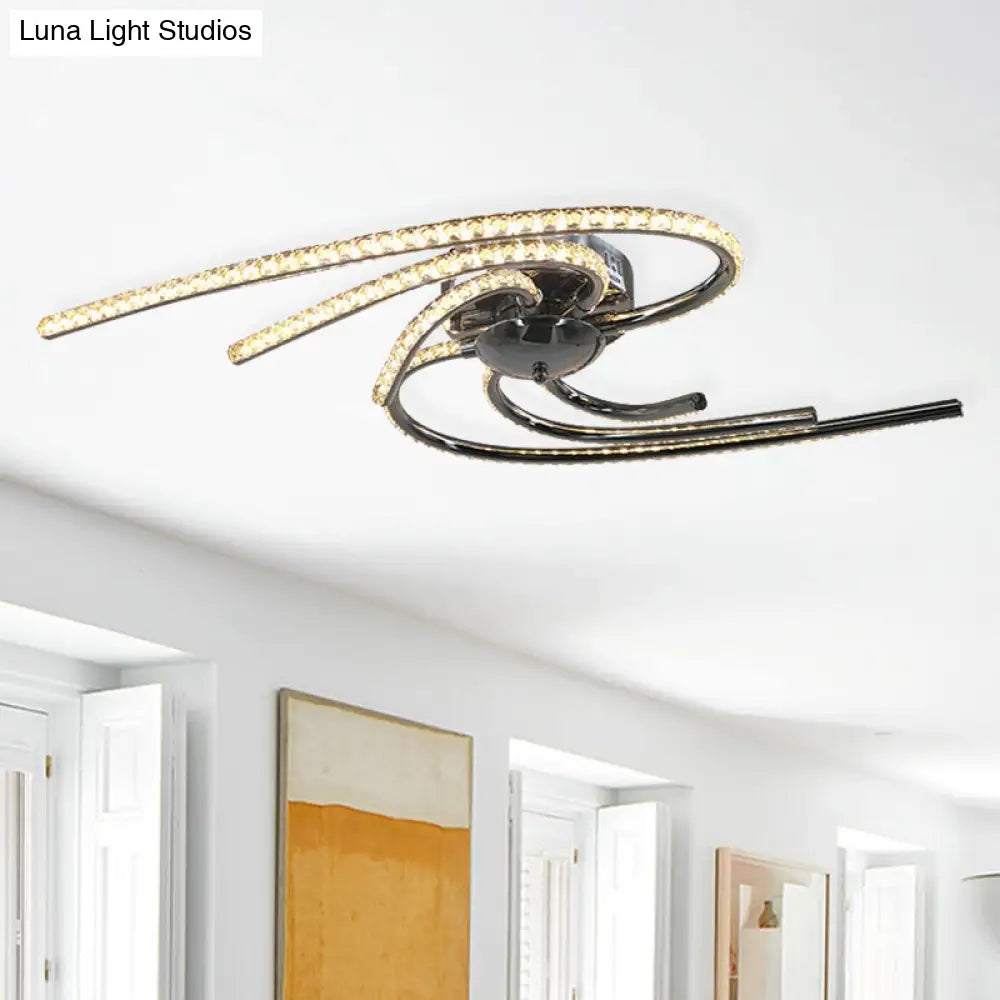 Crystal Twist Flush Light - Minimalist 6-Light Mount In Chrome Warm/White Illumination