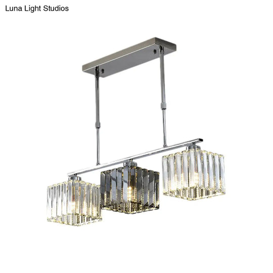Cube Island Ceiling Light Modern Crystal Shaded Pendant Chrome Finish - 3/4 Lights Table Overhead