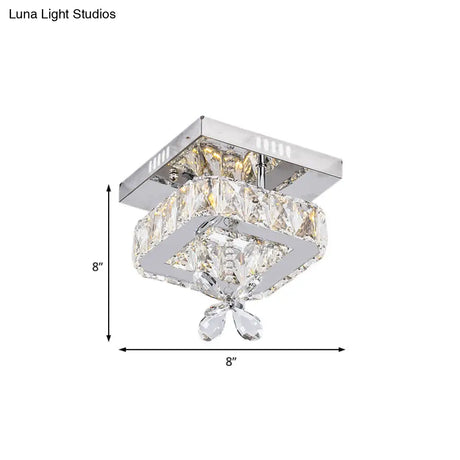 Cubic Crystal Led Bedroom Ceiling Light Fixture - 8’/12’ Width Semi Flush Mount Chrome Finish