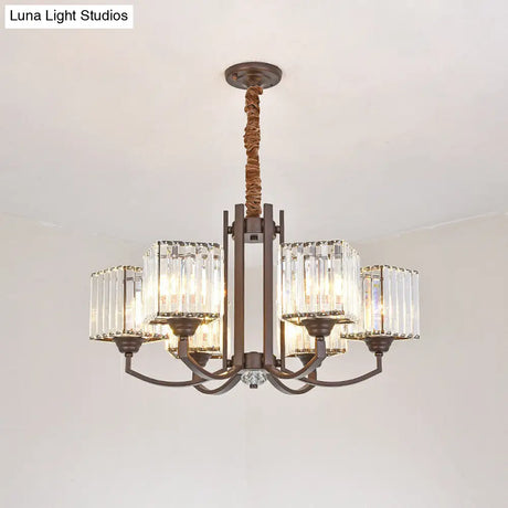 Cuboid Crystal Block Chandelier - Modernist Pendant Lamp With 3/6 Lights For Dining Room In Coffee