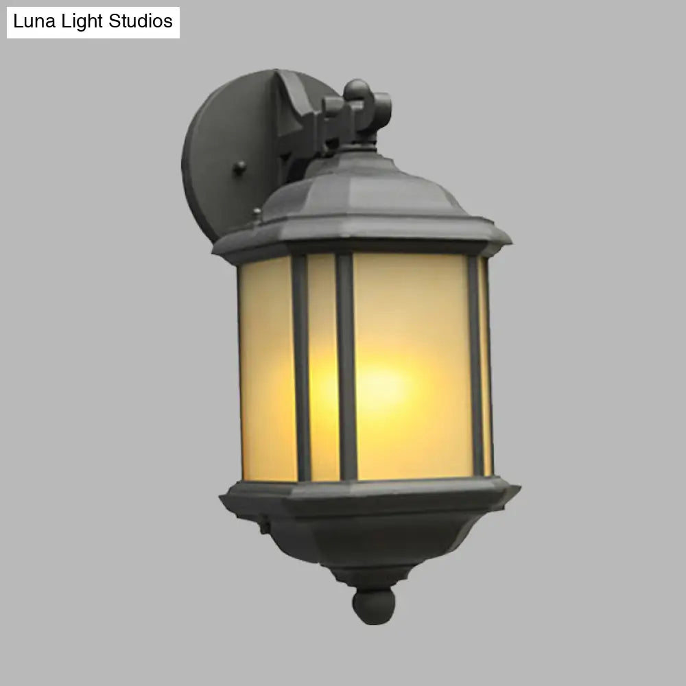 Cuboid Tan Glass Wall Sconce - Country 1-Head Corner Mount Lamp In Black With Removable Bottom