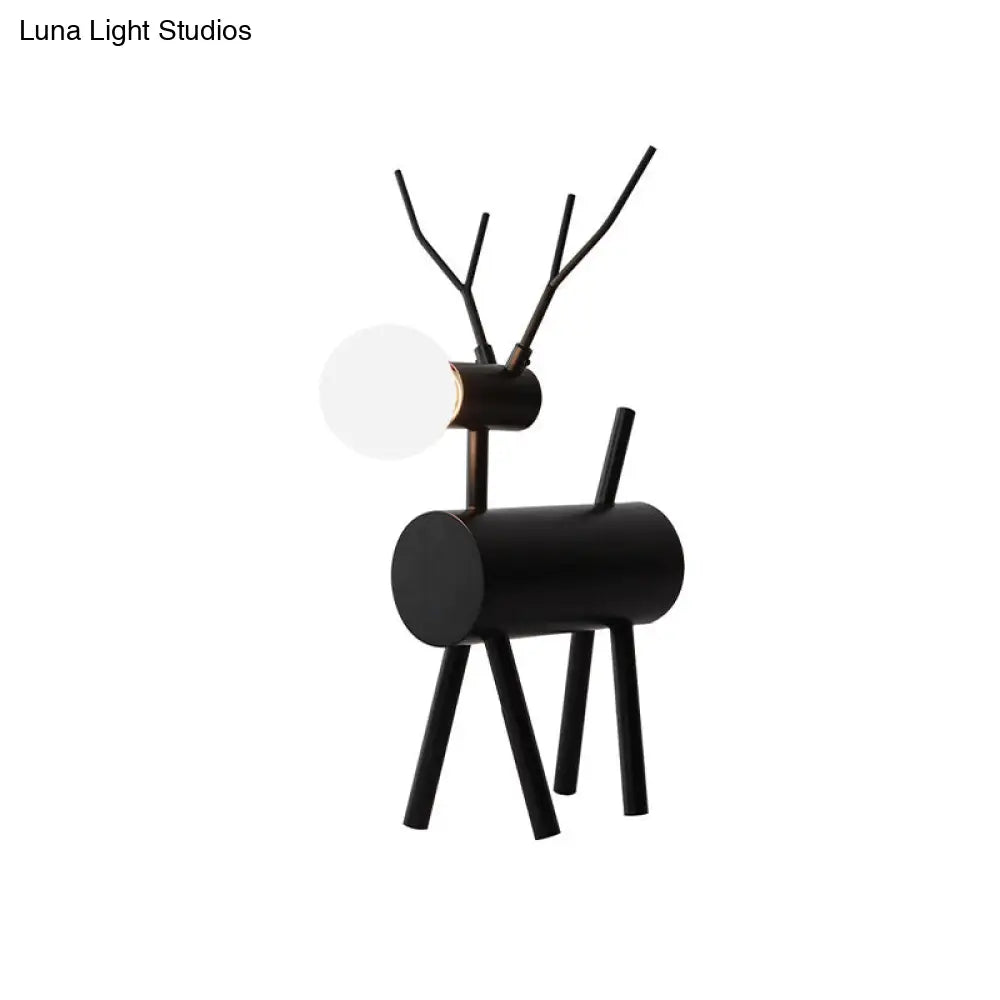 Black Metal Deer Table Light: Creative Nightstand Lamp With 1 Bulb And Plug-In Cord