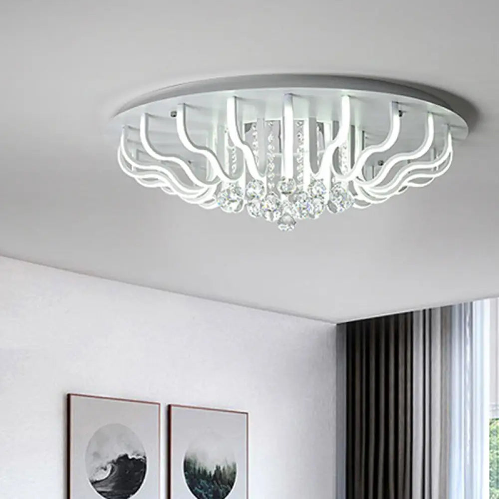Curved Acrylic Flush Mount Led Ceiling Lamp In White: Simple Modern Design (27’/31.5’ W