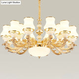 Curved Arm Metal Chandelier With Opal Glass Shade - Modern Hanging Lamp For Living Room