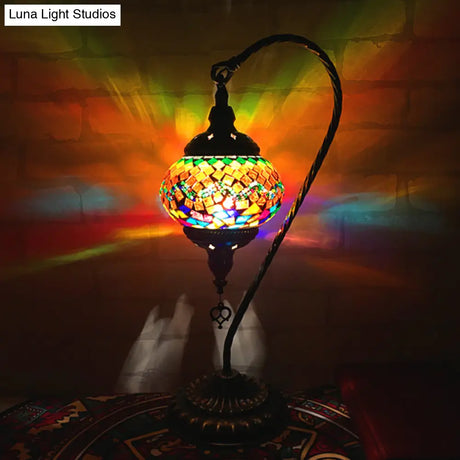 Curved Arm Retro Stained Glass Nightstand Lamp - White/Yellow/Orange
