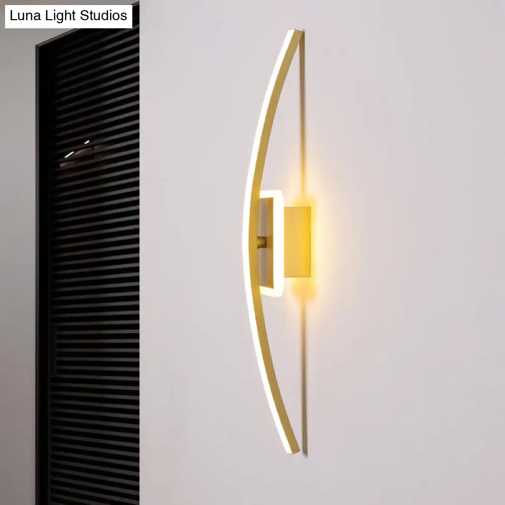 Curved Linear Aluminum Led Wall Sconce In Simplicity Gold/Coffee - Ideal Dining Room Lighting