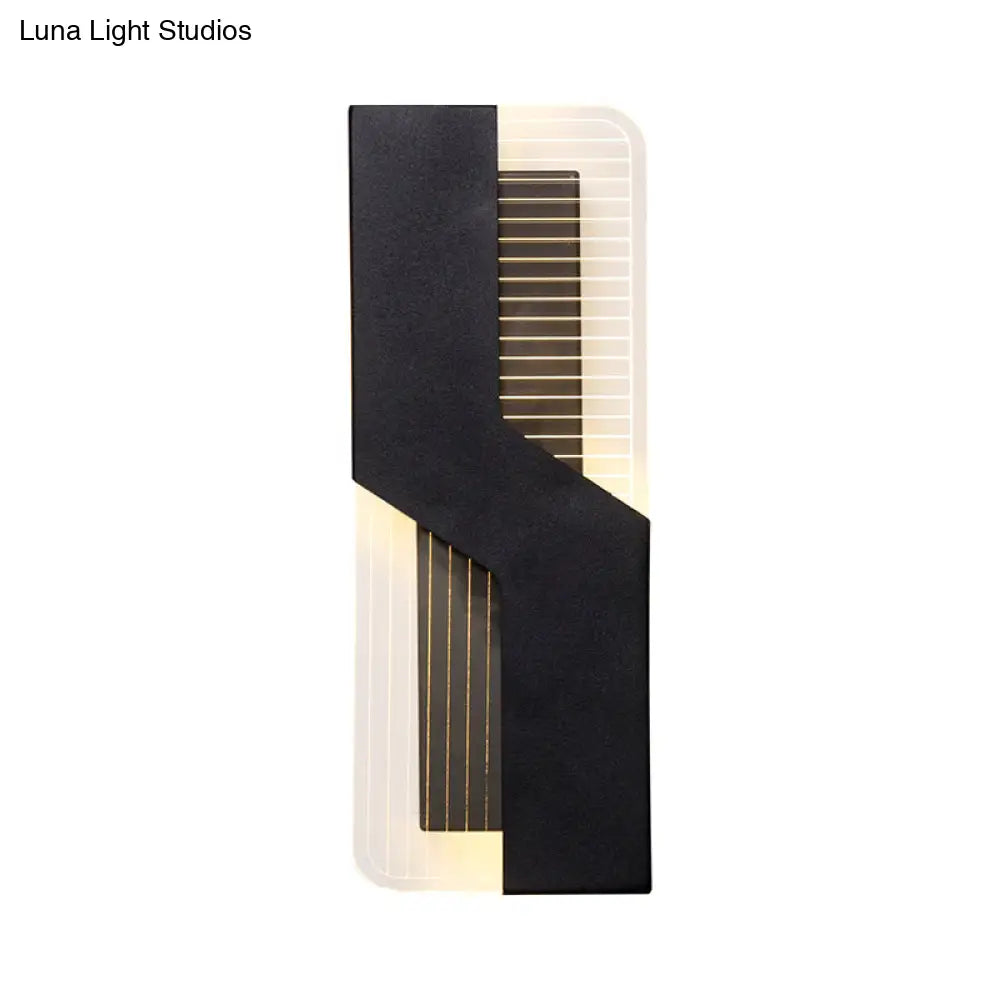 Curved Nordic Led Metal Sconce Lamp: Black/White Wall Mount For Bedside In Warm/White Light