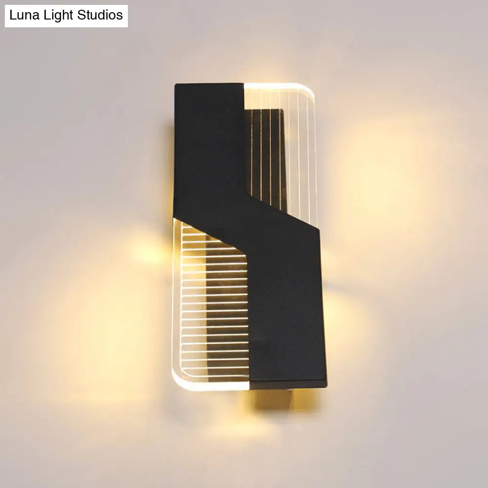 Curved Nordic Led Metal Sconce Lamp: Black/White Wall Mount For Bedside In Warm/White Light