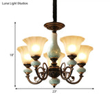 Curvy Armed Pendant Chandelier - Rural Style Black-Gold Metallic Ceiling Light With Blossom Shade