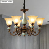 Curvy Armed Pendant Chandelier - Rural Style Black-Gold Metallic Ceiling Light With Blossom Shade