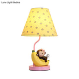 Cute Blue Banana & Monkey Table Lamp For Girls Bedroom - Metal Light Single Head