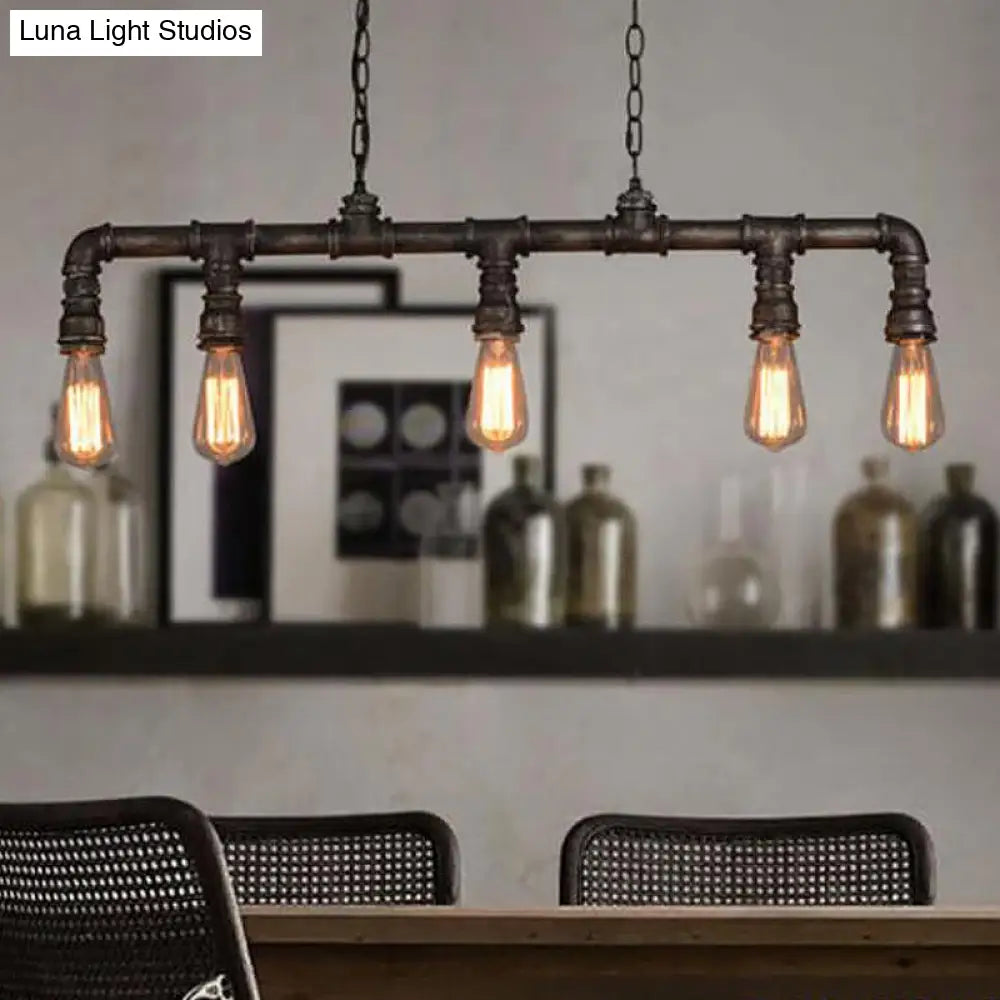 Cyberpunk Black Iron Plumbing Pipe Hanging Lamp - 5-Light Pendant For Dining Room Island
