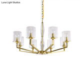 Cylinder Ceiling Chandelier - Clear Glass Traditional Style 6/8 Light Brass Fixture Ideal For Living