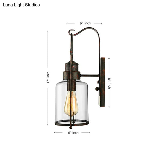Cylinder Clear Glass Wall Mount Sconce Light - Industrial Single Bulb Lamp For Living Room