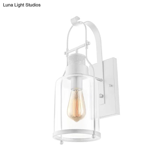 Cylinder Clear Glass Wall Mount Sconce Light - Industrial Single Bulb Lamp For Living Room