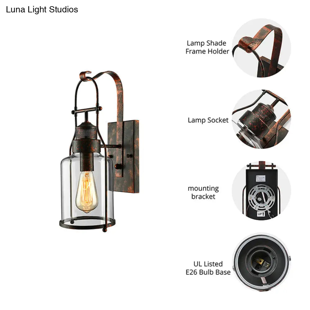 Cylinder Clear Glass Wall Mount Sconce Light - Industrial Single Bulb Lamp For Living Room