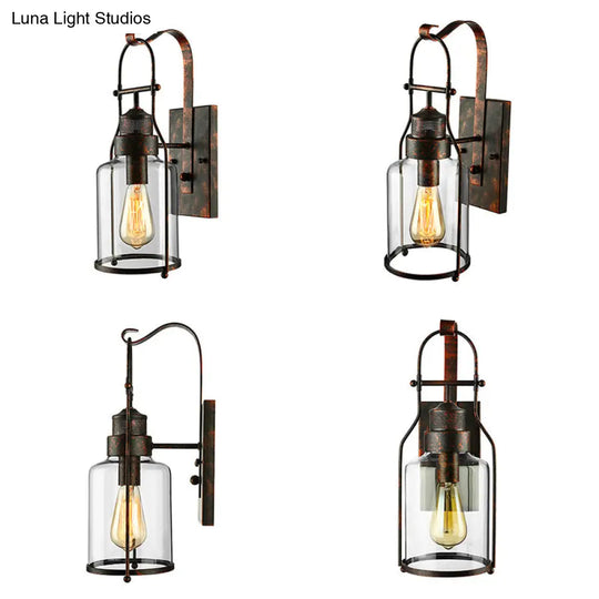Cylinder Clear Glass Wall Mount Sconce Light - Industrial Single Bulb Lamp For Living Room