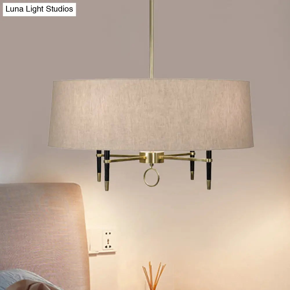Cylinder Pendant Chandelier - Classic Flaxen Fabric 4 Lights Dining Room Hanging Fixture
